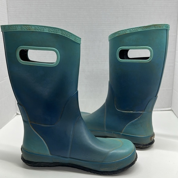 Bogs Rain Boots Waterproof Boot Pull On Rubber Ombre Blue Kids Youth Size 4 - Picture 4 of 7